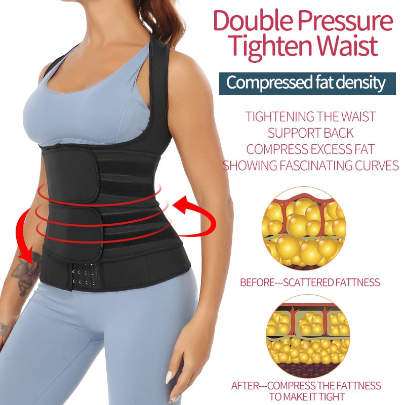Neoprene Sauna Waist Trainer Vest for Women - Slimming Body Shaper with Double Tummy Control