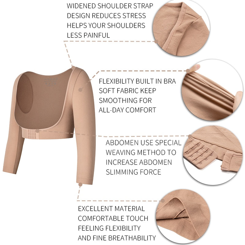 Compression Long Sleeves Women Arm Shapewear for Humpback Posture Correction and Breast Support