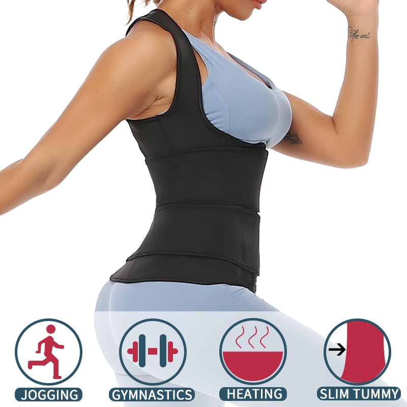 Neoprene Sauna Waist Trainer Vest for Women - Slimming Body Shaper with Double Tummy Control