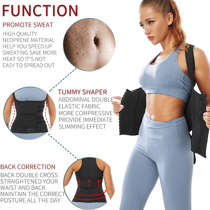 Neoprene Sauna Waist Trainer Vest for Women - Slimming Body Shaper with Double Tummy Control