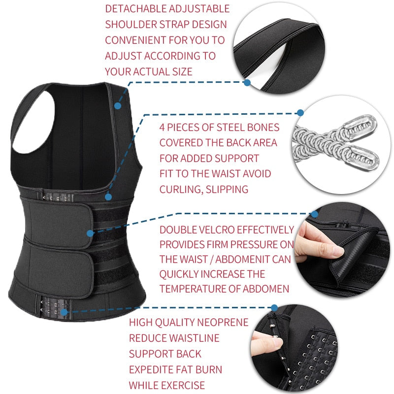 Neoprene Sauna Waist Trainer Vest for Women - Slimming Body Shaper with Double Tummy Control