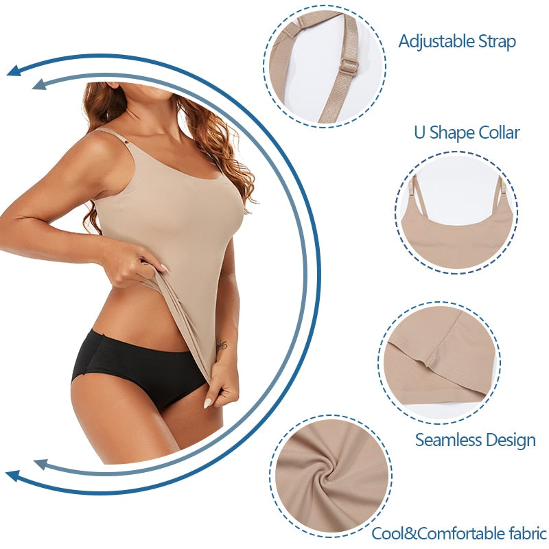 Seamless Shapewear Tops for Women - Tummy Control Body Shaper Camisole in Nude and Black