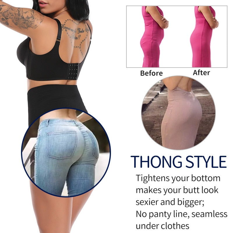 High Waist Tummy Control Thong Panty for Women - Slimming Underwear with Butt Lifter and Belly Shaping