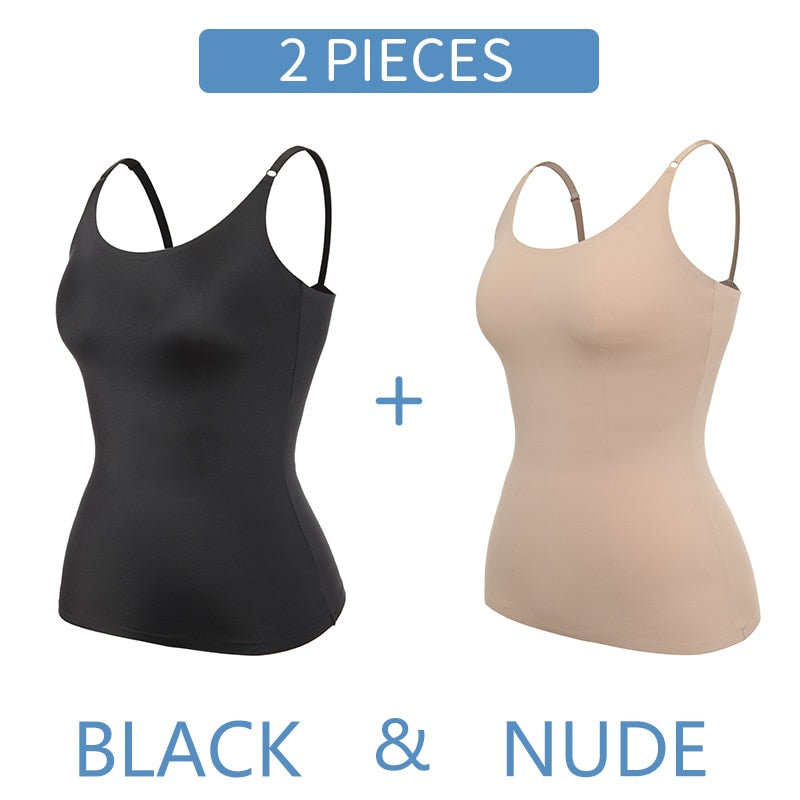 Seamless Shapewear Tops for Women - Tummy Control Body Shaper Camisole in Nude and Black