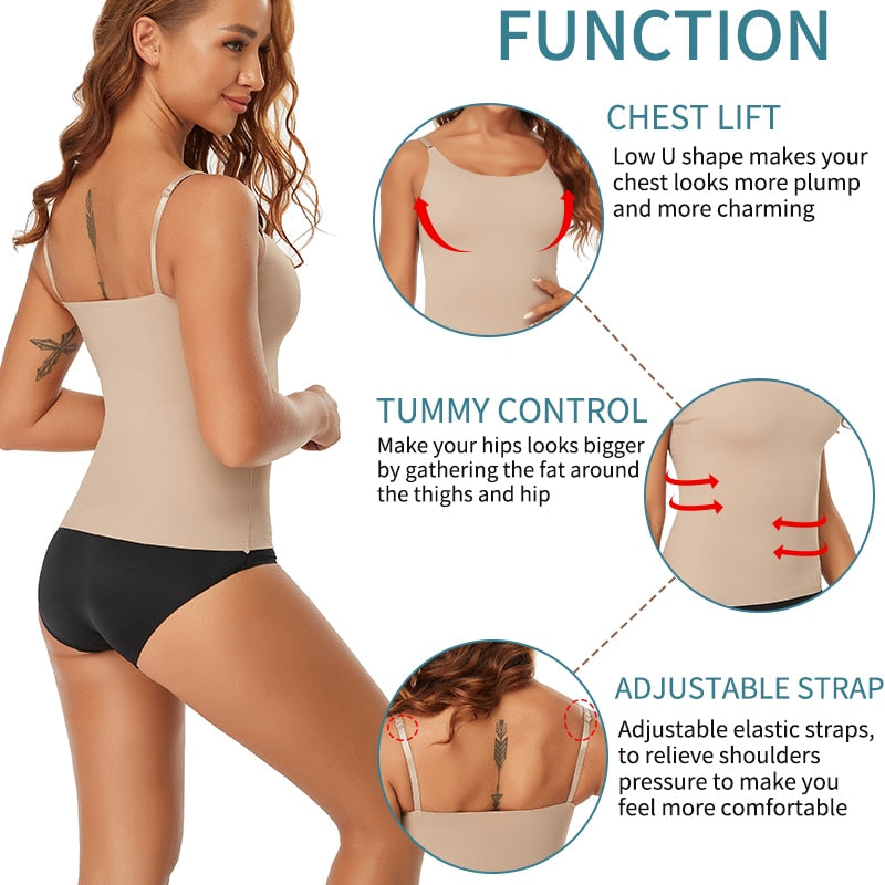 Seamless Shapewear Tops for Women - Tummy Control Body Shaper Camisole in Nude and Black
