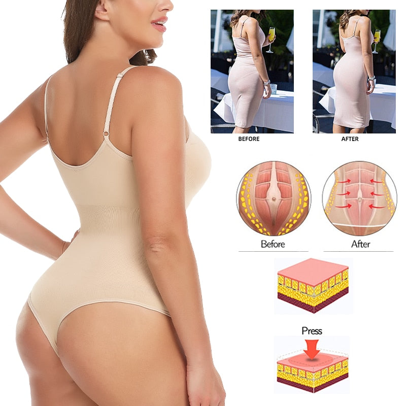 Seamless Strap Tummy Slimming Skims Shaper Faja for Women - Sexy Thong Bodysuits Corsets Butt Lifter Waist Trainer Shapewear