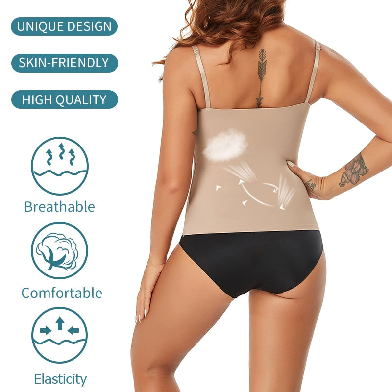 Seamless Shapewear Tops for Women - Tummy Control Body Shaper Camisole in Nude and Black