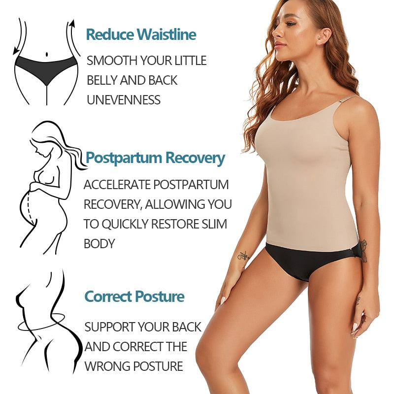 Seamless Shapewear Tops for Women - Tummy Control Body Shaper Camisole in Nude and Black