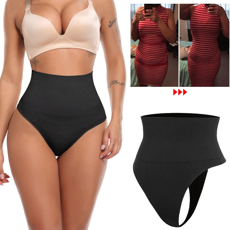 High Waist Tummy Control Thong Panty for Women - Slimming Underwear with Butt Lifter and Belly Shaping