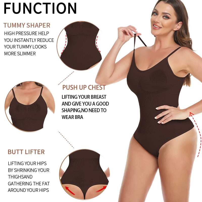 Seamless Strap Tummy Slimming Skims Shaper Faja for Women - Sexy Thong Bodysuits Corsets Butt Lifter Waist Trainer Shapewear