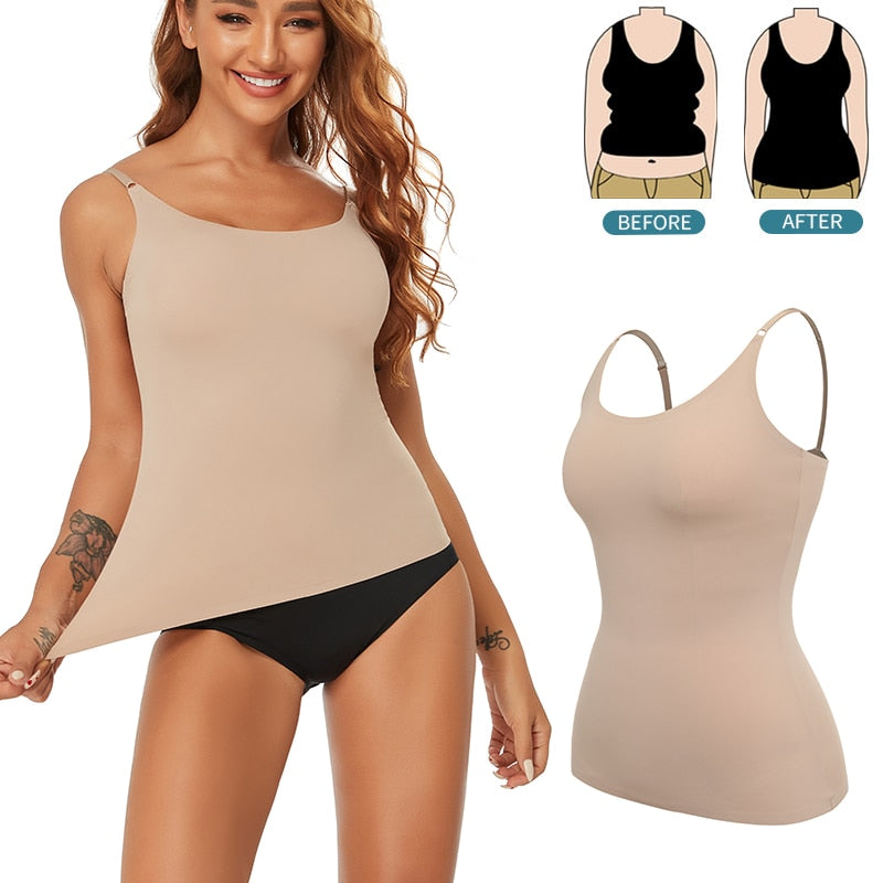 Seamless Shapewear Tops for Women - Tummy Control Body Shaper Camisole in Nude and Black